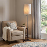61" Bronze Metal Floor Lamp With Beige Fabric Shade