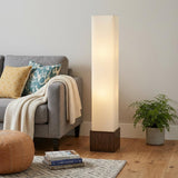 50" Brown And White Rattan Two Light Column Floor Lamp With White Fabric Shade