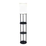 67" Black Metal Column Floor Lamp With White Linen Shade
