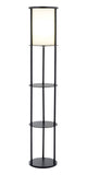 63" Black Wood Column Floor Lamp With White Fabric Cylinder Shade
