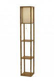 63" Natural Solid Wood Column With Brown Fabric Shade