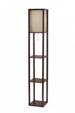 63" Brown Column Floor Lamp With Beige Fabric Square Shade