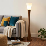 68" Brown And White Solid Wood Novelty Floor Lamp With White Acrylic Cone Shade