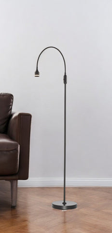 56" Black LED Arched Floor Lamp With Black Drum