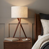 Tripod Leg Walnut Wood Table Lamp