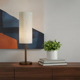 31" Walnut Solid Wood Standard Table Lamp With Beige Shade