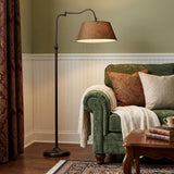 61" Bronze Arched Floor Lamp With Brown Fabric Empire Shade