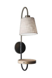 Antique Brass And Black Metal USB Charging Station Wall Lamp With Wood Shelf
