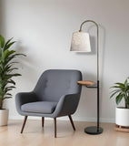 65" Black And Brass Tray Table USB Floor Lamp With Wood Shelf