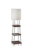 63" Brown And White Column Floor Lamp With White Fabric Drum Shade