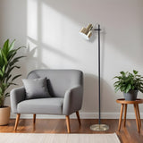57" Brass Metal Task Floor Lamp With Brass Metal Shade