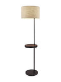 64" Beige And Black Tray Table Floor Lamp With Beige Fabric Drum Shade