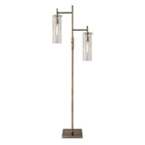 Brass Metal Two Light Novelty Floor Lamp With Clear Glass Drum Shade