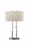 27" Silver Metal Two Light Bedside Lamp With Off White Drum Shade