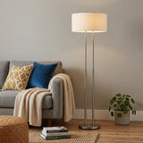 62" Silver Metal Task Floor Lamp With White Fabric Drum Shade