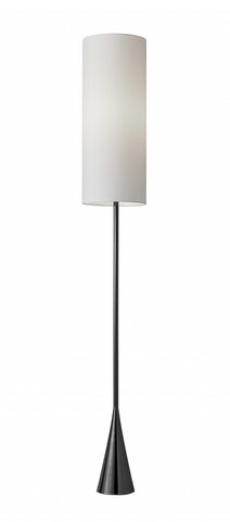 74" Black Floor Lamp With White Fabric Shade