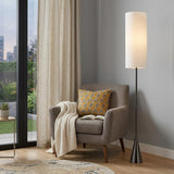 74" Black Floor Lamp With White Fabric Shade