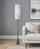 74" Black Floor Lamp With White Fabric Shade