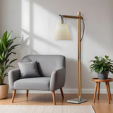 61" Natural Solid Wood Task With White Cotton Shade
