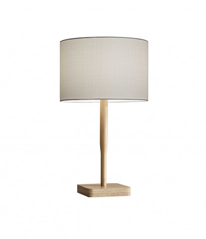 21" Natural Solid Wood Table Lamp With Gray Drum Shade