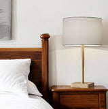 21" Natural Solid Wood Table Lamp With Gray Drum Shade