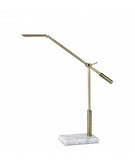 26" Antiqued Gold And White Marble And Metal Adjustable LED Desk Lamp