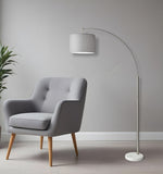 74" Silver Metal Arched Floor Lamp With Gray Linen Drum Shade
