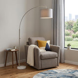 74" Silver Metal Arched Floor Lamp With Gray Linen Drum Shade
