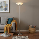 Frosted Glass Shade Uplighting Torchiere In Brushed Steel