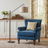 77" Beige And Black Swing Arm Floor Lamp With Beige Fabric Drum Shade