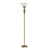 71" Brass Light Changing Torchiere Floor Lamp With White Fabric Cone Shade