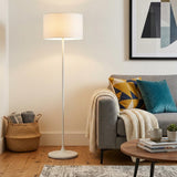 60" White Floor Lamp With White Fabric Drum Shade