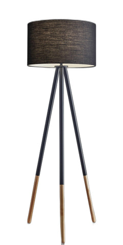 Black Metal Tripod Floor Lamp With Black Fabric Drum Shade