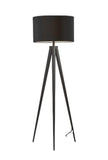 Black Metal Tripod Floor Lamp With Black Fabric Drum Shade