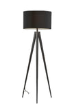 Black Metal Tripod Floor Lamp With Black Fabric Drum Shade