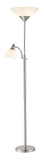 71" Silver Metal Two Light Torchiere Floor Lamp With White Bowl Shade