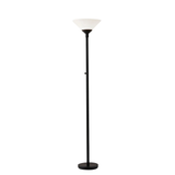 73" Black And White Torchiere Floor Lamp With White Acrylic Cone Shade