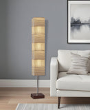 72" Brown And Silver Three Light Column Floor Lamp With Beige Paper Rectangular Shade