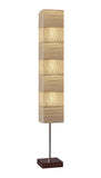 72" Brown And Silver Three Light Column Floor Lamp With Beige Paper Rectangular Shade