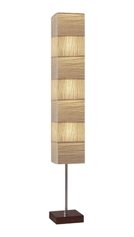 72" Brown And Silver Three Light Column Floor Lamp With Beige Paper Rectangular Shade