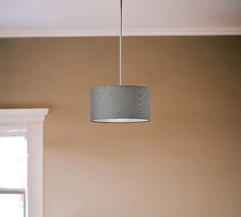 Heather Grey Fabric Shade Drum Pendant