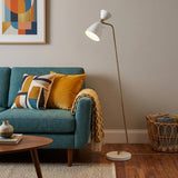59" Gold And White Task Floor Lamp With White Metal Cone Shade