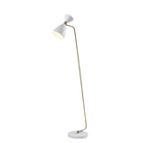 59" Gold And White Task Floor Lamp With White Metal Cone Shade