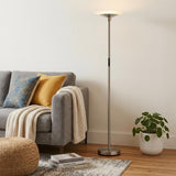 71" Silver LED Torchiere Floor Lamp With White Glass Cone Shade