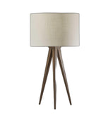 26" Brown And White Tripod Floor Lamp With Brown Linen Drum Shade