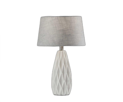 Set of Two 23" White Ceramic Bedside With Gray Drum Shade