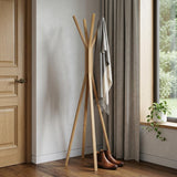 68" Natural Modern Wood Coat Tree Rack