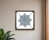 Pale Blue Metal Flower In Walnut Finish Frame