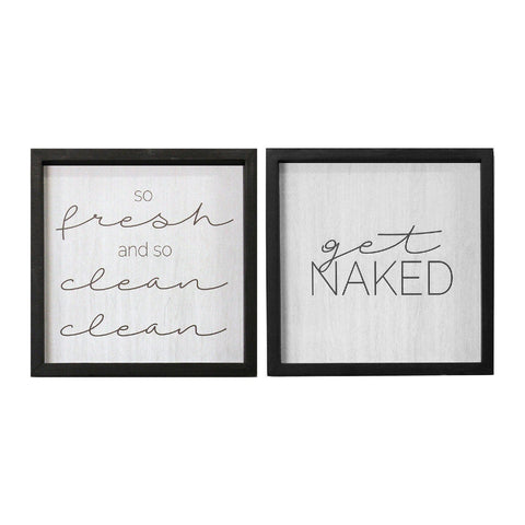 Set of Two Square Get Naked Black Framed Text Wall Decor
