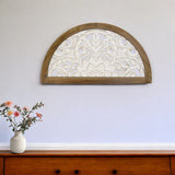 Distressed White And Natural Wood Scroll Design Over Door Wall Hanging